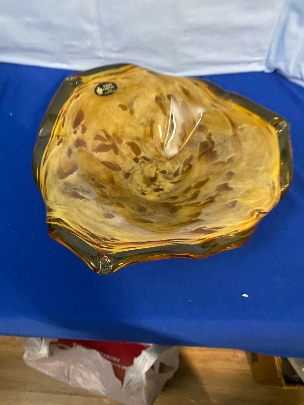 Murano White Crystal Amber Glass Bowl